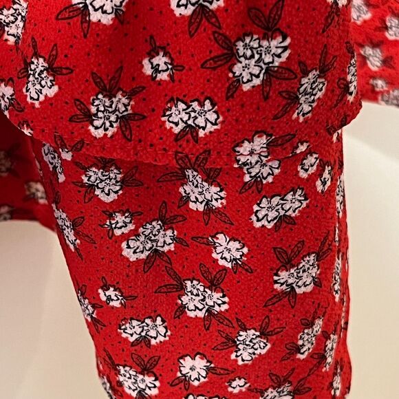 Monteau Sz M Red White Blue Floral Wrap Tie Short Sleeve Spring Summer Dress EUC - Picture 4 of 6